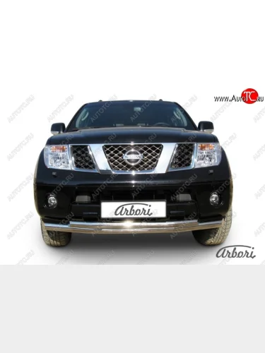 Защита переднего бампера Arbori (нержавейка, 2 трубы d76 и 57 mm) Nissan Pathfinder R51 рестайлинг (2009-2014)
