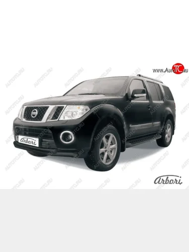 Защита переднего бампера Arbori (черная, 2 трубы d76 и 57 mm) Nissan Pathfinder  R51 (2009-2014) рестайлинг