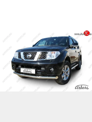 Защита переднего бампера Arbori (нержавейка, 1 труба d76 mm). Nissan Pathfinder  R51 (2009-2014) рестайлинг
