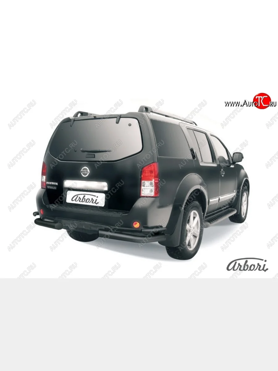 Защита заднего бампера Arbori (уголки, черная, 2 трубы d76 и 42 mm). Nissan Pathfinder R51 рестайлинг (2009-2014)  с доставкой в г. Керчь