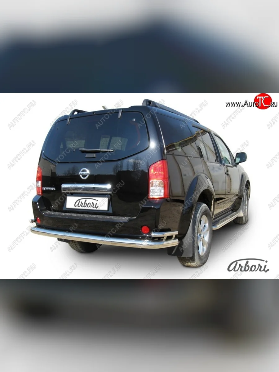 Защита заднего бампера Arbori (длинная с уголками, нержавейка, 2 трубы d76 и 42 mm). Nissan Pathfinder R51 рестайлинг (2009-2014)  с доставкой в г. Керчь