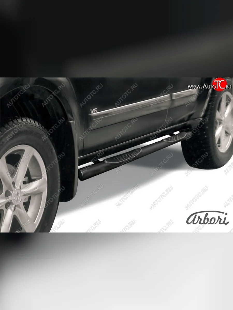 Защита штатных порогов Arbori (с проступью, черная, d76 mm). Nissan Pathfinder R51 рестайлинг (2009-2014)  в Перми Пермском крае