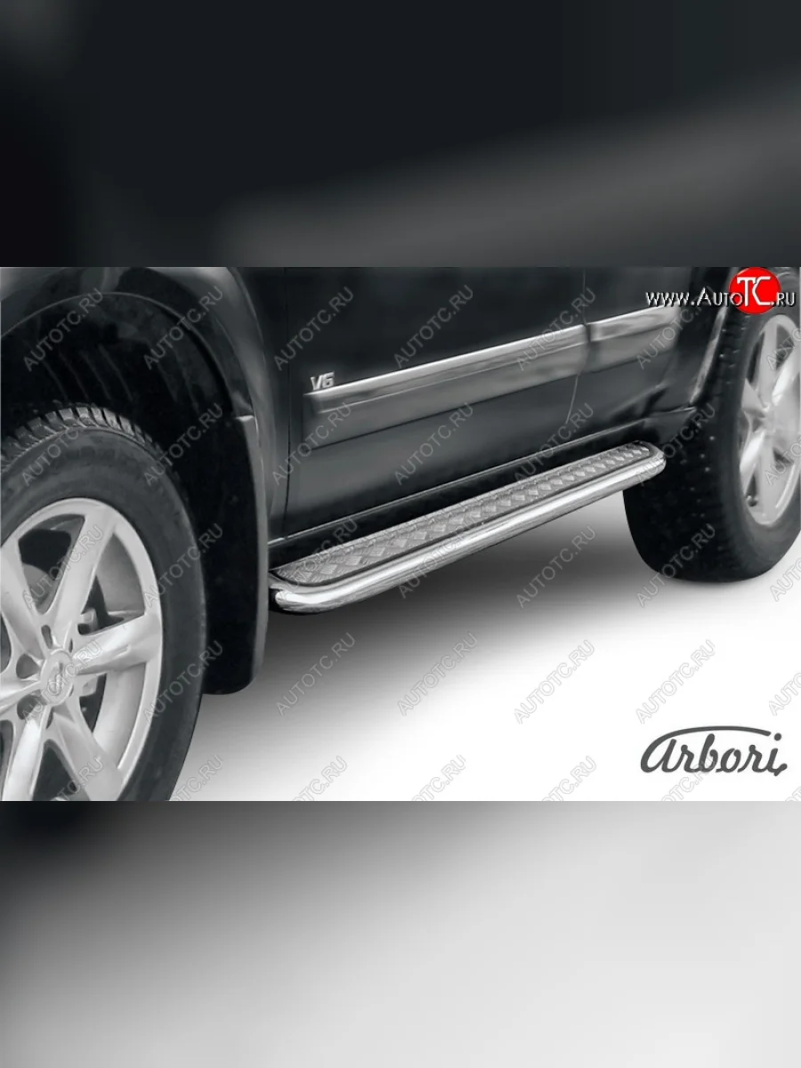 Защита штатных порогов с листом Arbori (нержавейка, алюминий, d57) Nissan Pathfinder R51 рестайлинг (2009-2014)  с доставкой в г. Пермь