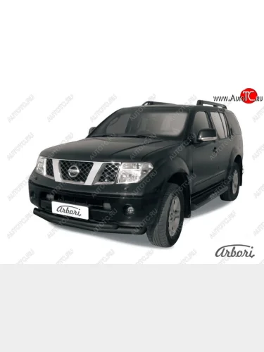 Защита переднего бампера Arbori (черная, 2 трубы d76 и 57 mm) Nissan Pathfinder  R51 (2004-2007) дорестайлинг
