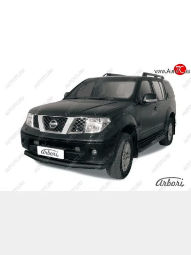 Защита переднего бампера Arbori (черная, 1 труба d76 mm). Nissan Pathfinder  R51 (2004-2007) дорестайлинг