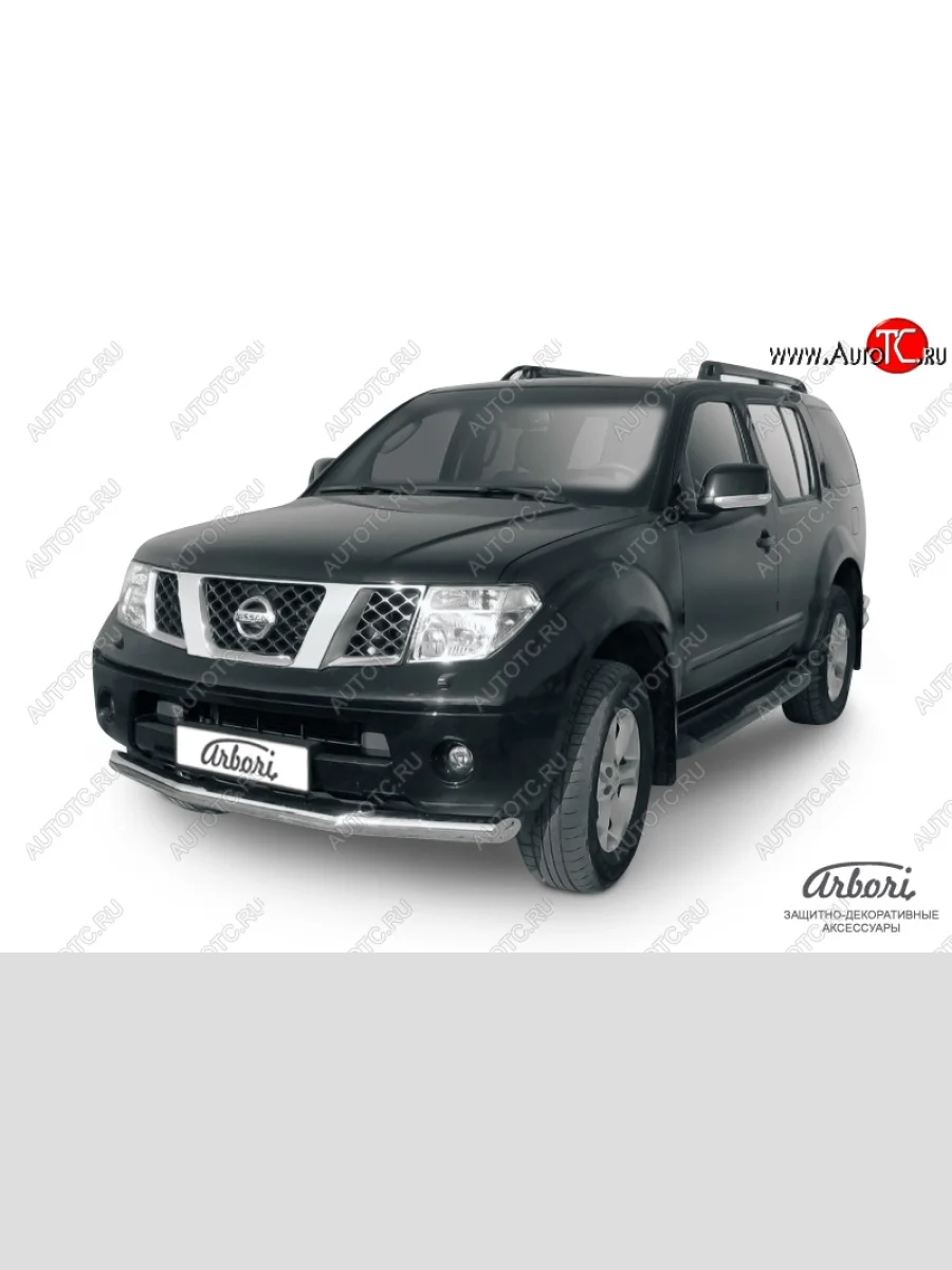 Защита переднего бампера Arbori (нержавейка, 1 труба d76 mm).  Nissan Pathfinder (2004-2007) R51  в Самаре Самарской области