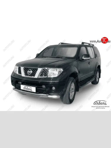 Защита переднего бампера Arbori (нержавейка, 2 трубы d76 и 57 mm) Nissan Pathfinder  R51 (2004-2007) дорестайлинг