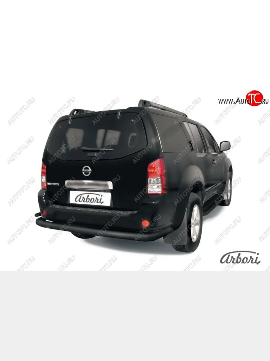 Защита заднего бампера Arbori (длинная с уголками, черная, 2 трубы d76 и 42 mm). Nissan Pathfinder R51 дорестайлинг (2004-2007)  в Самаре Самарской области