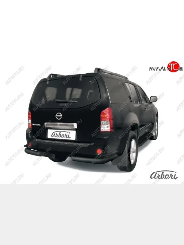 Защита заднего бампера Arbori (уголки, черная, 2 трубы d76 и 42 mm). Nissan Pathfinder  R51 (2004-2007) дорестайлинг