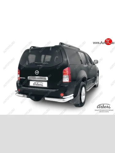 Защита заднего бампера Arbori (уголки, нержавейка, 2 труба d76 и 42 mm). Nissan Pathfinder  R51 (2004-2007) дорестайлинг