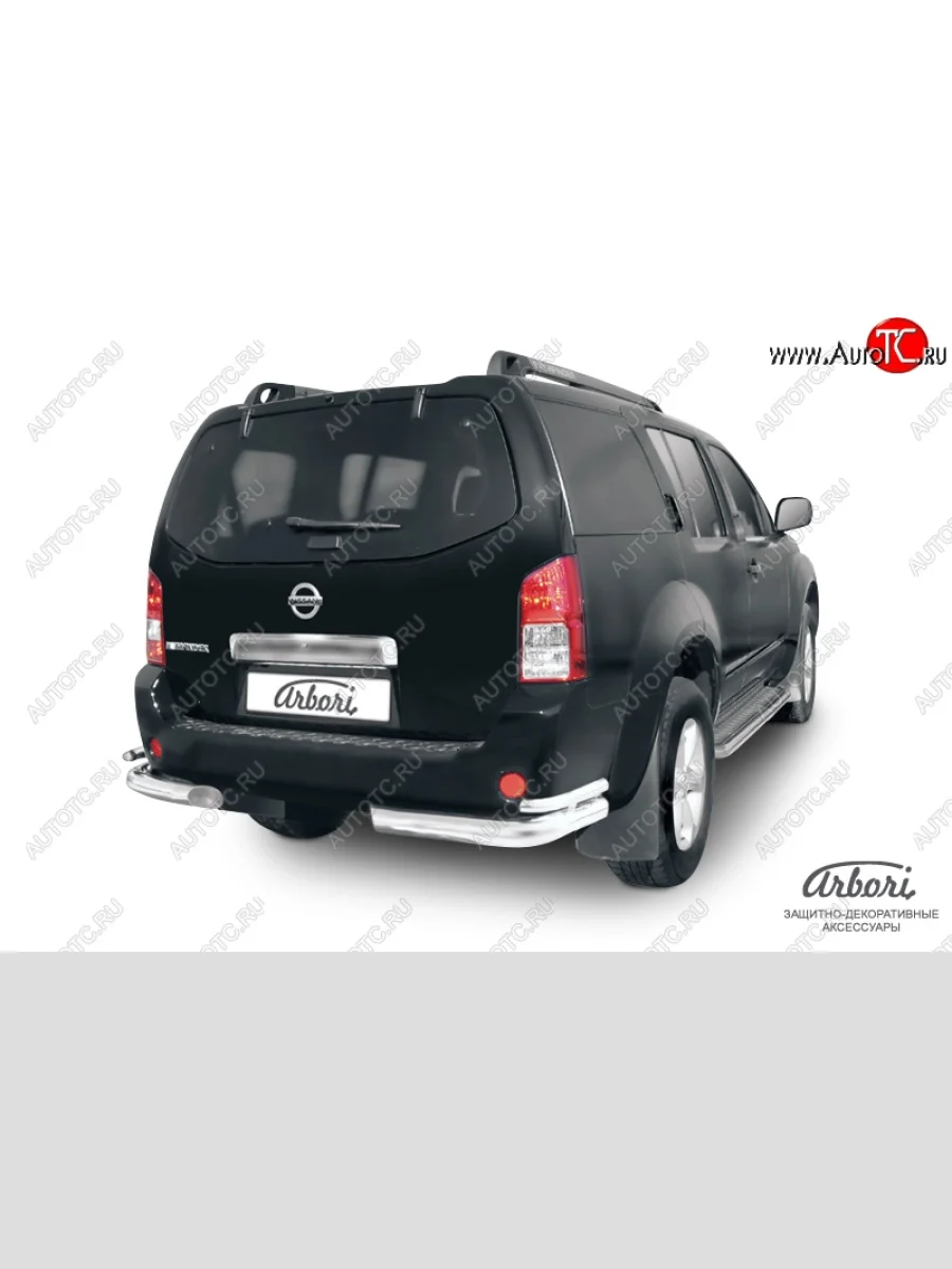Защита заднего бампера Arbori (уголки, нержавейка, 2 труба d76 и 42 mm). Nissan Pathfinder R51 дорестайлинг (2004-2007)  в Самаре Самарской области