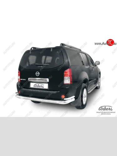 Защита заднего бампера Arbori (длинная с уголками, нержавейка, 2 трубы d76 и 42 mm). Nissan Pathfinder  R51 (2004-2007) дорестайлинг