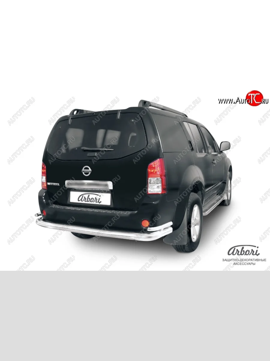 Защита заднего бампера Arbori (длинная с уголками, нержавейка, 2 трубы d76 и 42 mm). Nissan Pathfinder R51 дорестайлинг (2004-2007)  в Самаре Самарской области