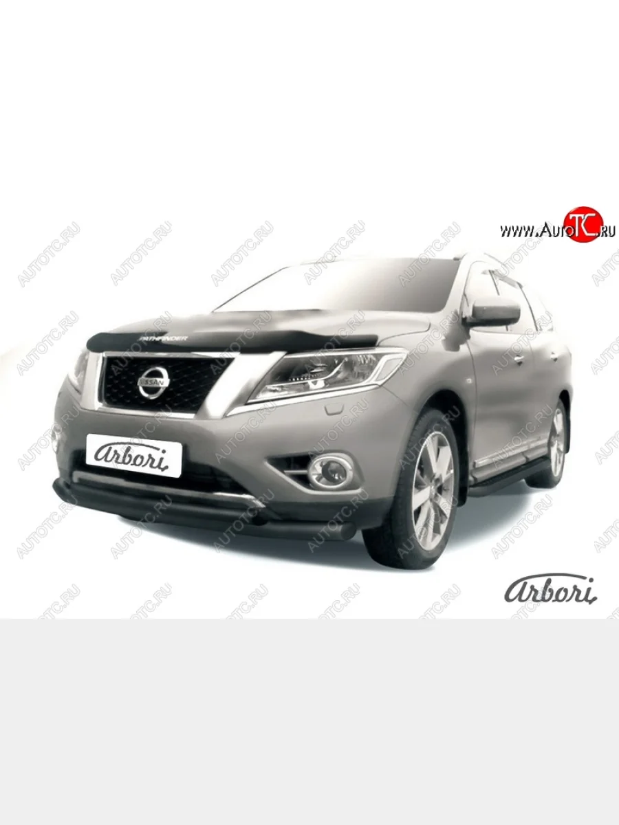 Защита переднего бампера Arbori (черная, 2 трубы d76 и 57 mm) Nissan Pathfinder R52 дорестайлинг (2012-2017)  с доставкой в г. Керчь