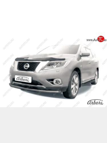 Защита переднего бампера Arbori (черная, 2 трубы d57 и 57 mm) Nissan Pathfinder R52 дорестайлинг (2012-2017)
