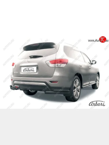 Защита заднего бампера Arbori (уголки, черная, 2 трубы d76 и 42 mm). Nissan Pathfinder  R52 (2012-2017) дорестайлинг