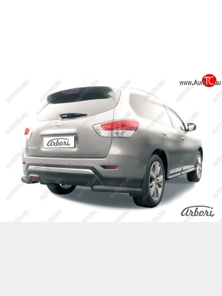 Защита заднего бампера Arbori (уголки, черная, 1 труба d76 mm). Nissan Pathfinder R52 дорестайлинг (2012-2017)  в Воронеже Воронежской области