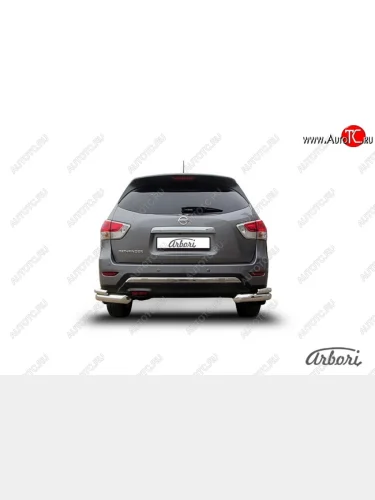 Защита заднего бампера Arbori (уголки, нержавейка, 2 труба d76 и 42 mm). Nissan Pathfinder  R52 (2012-2017) дорестайлинг