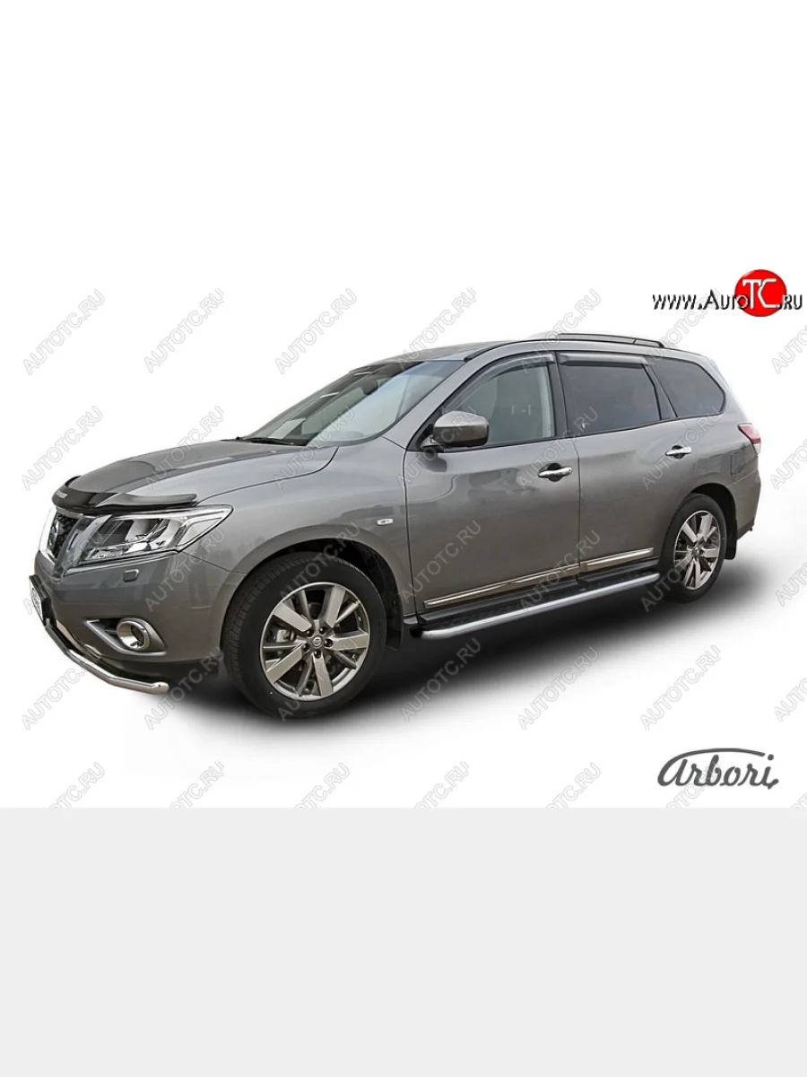 Защита штатных порогов с листом Arbori (нержавейка, алюминий, d57) Nissan Pathfinder R52 дорестайлинг (2012-2017)  в Керчи Республика Крым