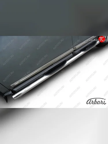 Защита штатных порогов Arbori (с проступью, нержавейка, d76 mm). Nissan Pathfinder R52 дорестайлинг (2012-2017)