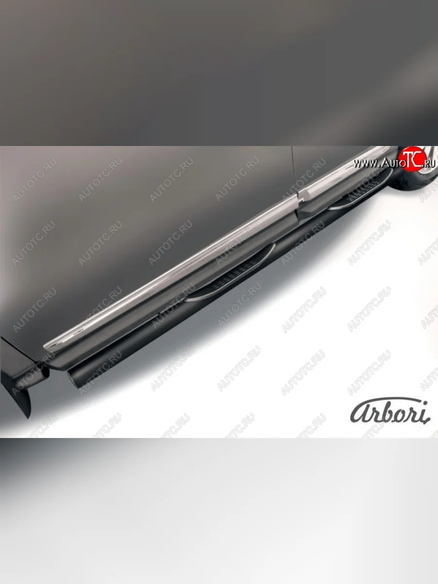 Защита штатных порогов Arbori (с проступью, черная, d76 mm). Nissan Pathfinder R52 дорестайлинг (2012-2017)  в Перми Пермском крае