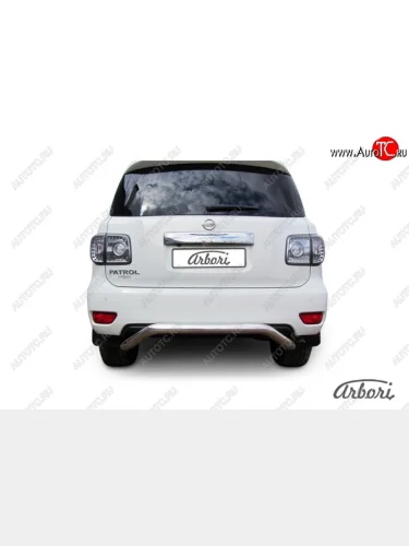Защита заднего бампера Arbori (скоба, нержавейка, 1 труба d76 mm). Nissan Patrol  6 (2010-2014) Y62 дорестайлинг