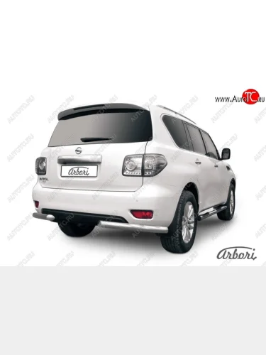Защита заднего бампера Arbori (уголки, нержавейка, 2 труба d76 и 42 mm). Nissan Patrol  6 (2010-2014) Y62 дорестайлинг