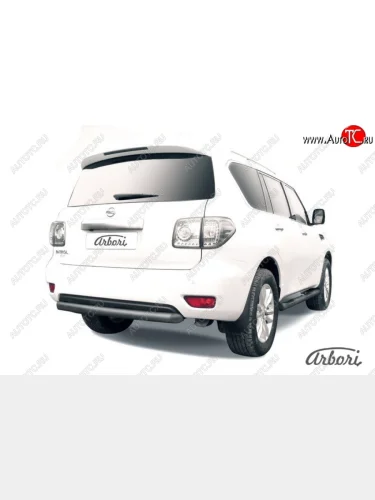 Защита заднего бампера Arbori (короткая, черная, 1 труба d76 mm). Nissan Patrol  6 (2010-2014) Y62 дорестайлинг