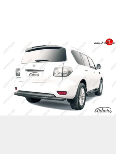 Защита заднего бампера Arbori (черная, 2 трубы d76 mm). Nissan Patrol  6 (2010-2014) Y62 дорестайлинг