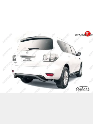 Защита заднего бампера Arbori (скоба, черная, 1 труба d76 mm). Nissan Patrol  6 (2010-2014) Y62 дорестайлинг