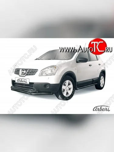 Защита переднего бампера Arbori (черная, 2 трубы d57 и 42 mm) Nissan Qashqai  1 J10 (2007-2010) дорестайлинг