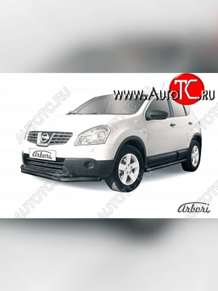 Защита переднего бампера Arbori (черная, 2 трубы d57 и 42 mm) Nissan Qashqai 1 J10 дорестайлинг (2007-2010)  в Воронеже Воронежской области