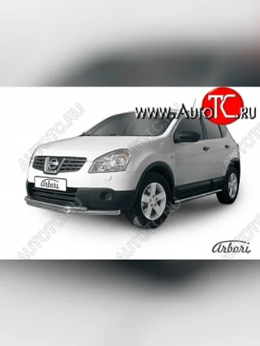 Защита переднего бампера Arbori (нержавейка, 2 трубы d57 и 42 mm) Nissan Qashqai  1 J10 (2007-2010) дорестайлинг