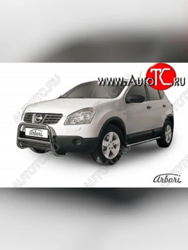 Защита переднего бампера Arbori (низкая, нержавейка, 1 труба d57 mm). Nissan Qashqai  1 J10 (2007-2010) дорестайлинг
