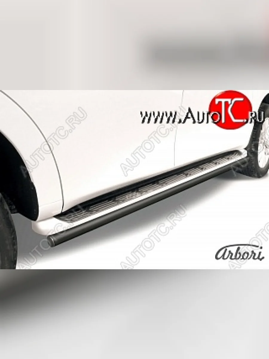 Защита штатных порогов Arbori (черная, d57 mm). Nissan Patrol 6 Y62 дорестайлинг (2010-2014)  в Самаре Самарской области