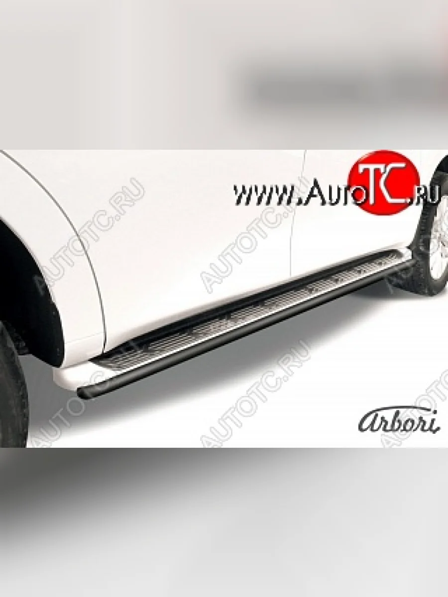 Защита штатных порогов Arbori (черная, d42 mm). Nissan Patrol 6 Y62 дорестайлинг (2010-2014)  в Самаре Самарской области