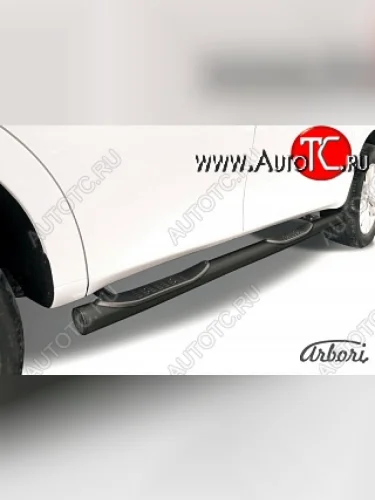 Защита штатных порогов Arbori (с проступью, черная, d76 mm). Nissan Patrol 6 Y62 дорестайлинг (2010-2014)