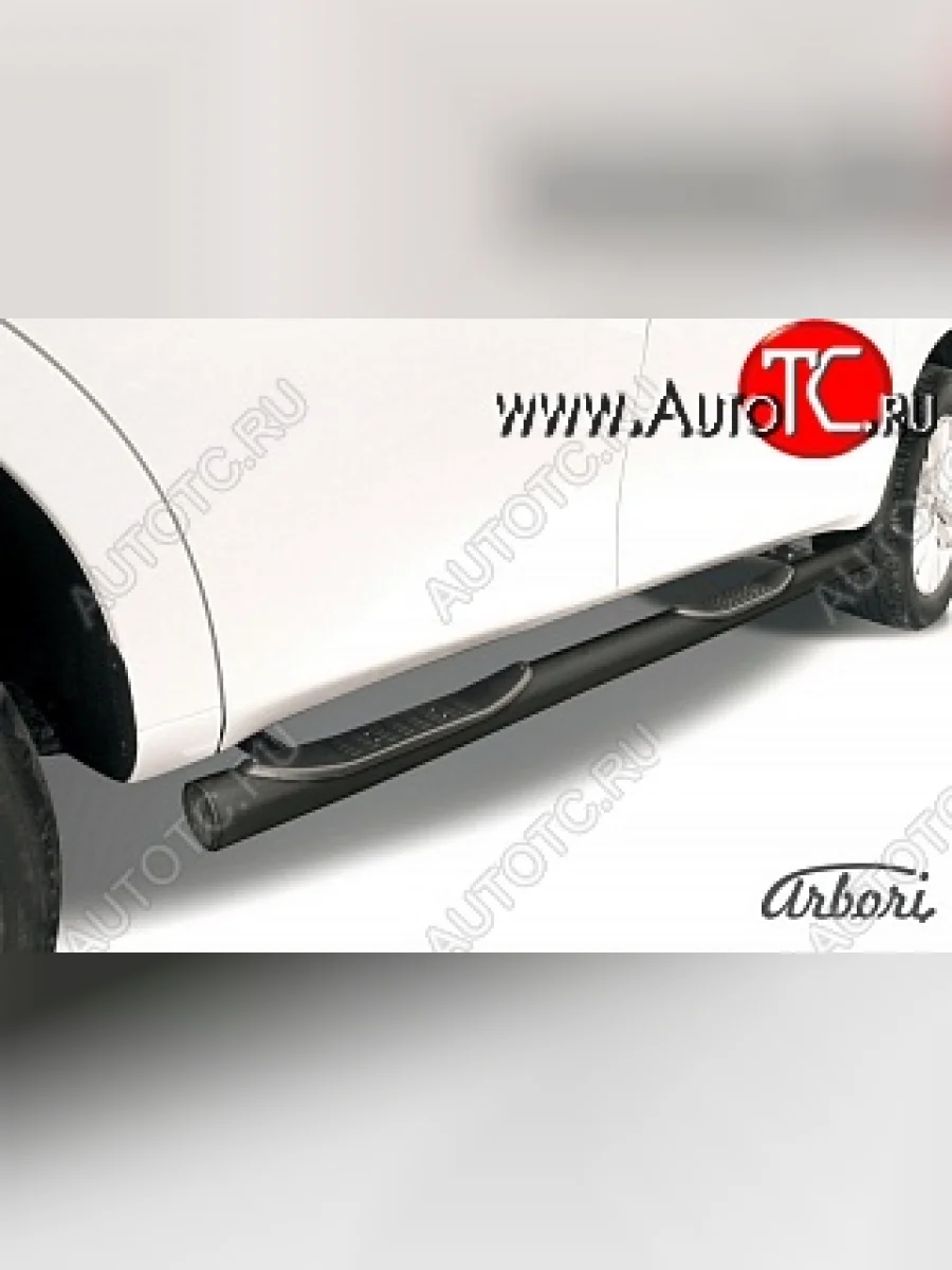 Защита штатных порогов Arbori (с проступью, черная, d76 mm). Nissan Patrol 6 Y62 дорестайлинг (2010-2014)  в Керчи Республика Крым