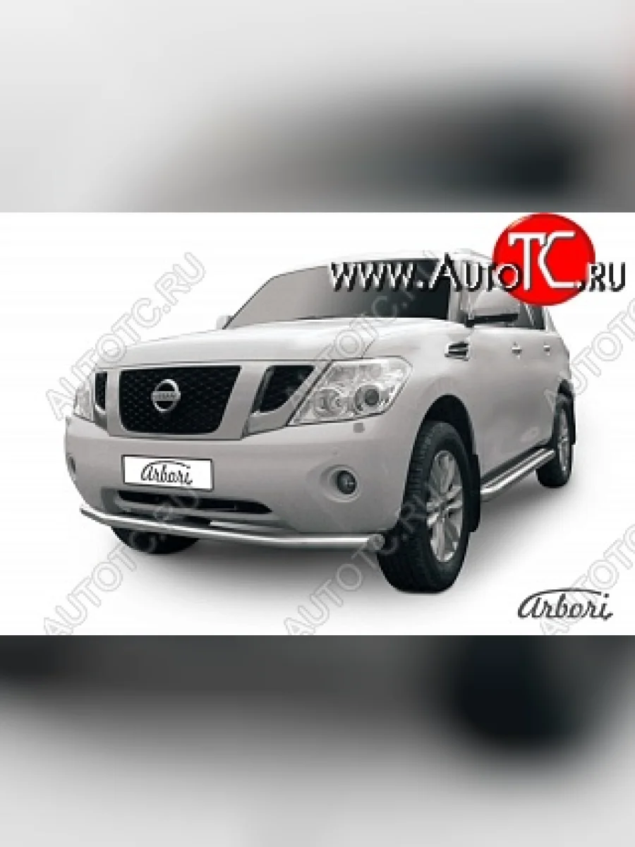 Защита переднего бампера Arbori (нержавейка, 1 труба d76 mm).  Nissan Patrol (2010-2014) 6  в Самаре Самарской области