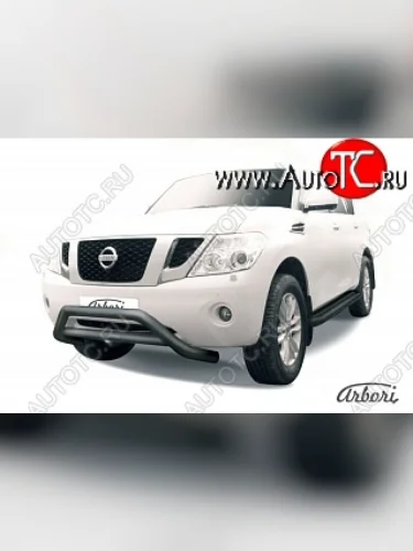 Защита переднего бампера Arbori (низкая, черная, 1 труба d76 mm). Nissan Patrol 6 Y62 дорестайлинг (2010-2014)