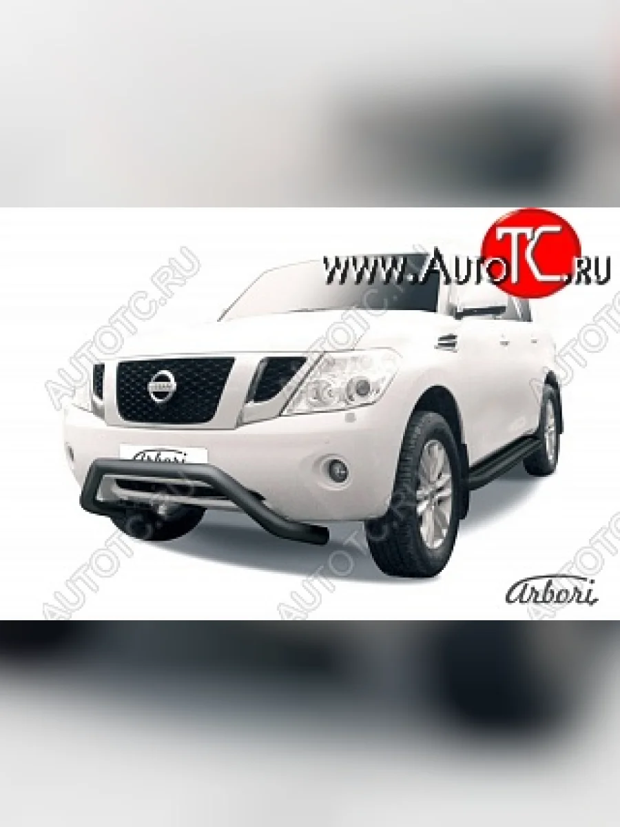 Защита переднего бампера Arbori (низкая - mini, черная, 1 труба d76 mm).  Nissan Patrol (2010-2014) 6  в Самаре Самарской области
