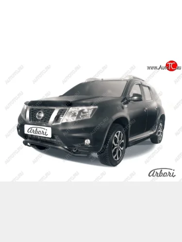 Защита переднего бампера Arbori (волна, черная, 1 труба d57 mm). Nissan Terrano  D10 (2013-2022) дорестайлинг, рестайлинг