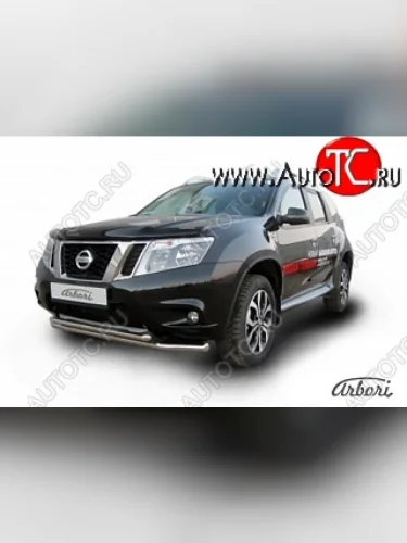 Защита переднего бампера Arbori (нержавейка, 2 трубы d57 и 42 mm) Nissan Terrano  D10 (2013-2022) дорестайлинг, рестайлинг