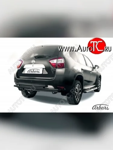 Защита заднего бампера Arbori (черная, 2 трубы d42 mm). Nissan Terrano  D10 (2013-2022) дорестайлинг, рестайлинг