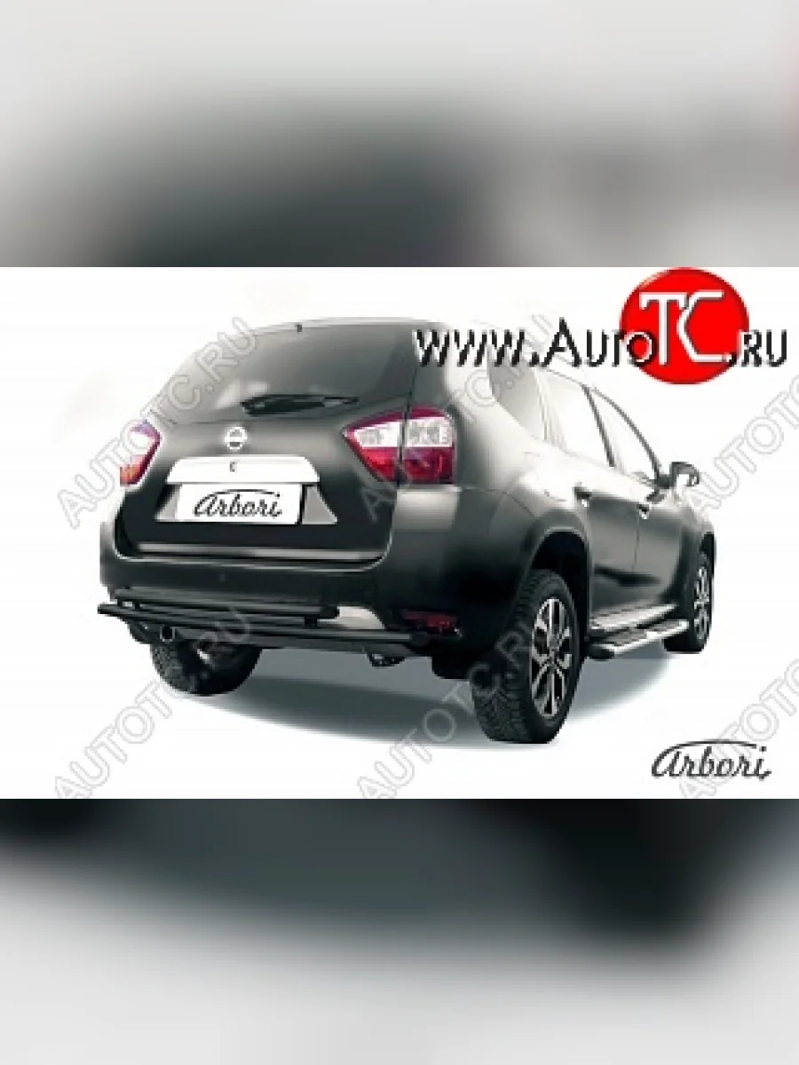 Защита заднего бампера Arbori (черная, 2 трубы d42 mm). Nissan Terrano D10 дорестайлинг (2013-2016)  в Самаре Самарской области