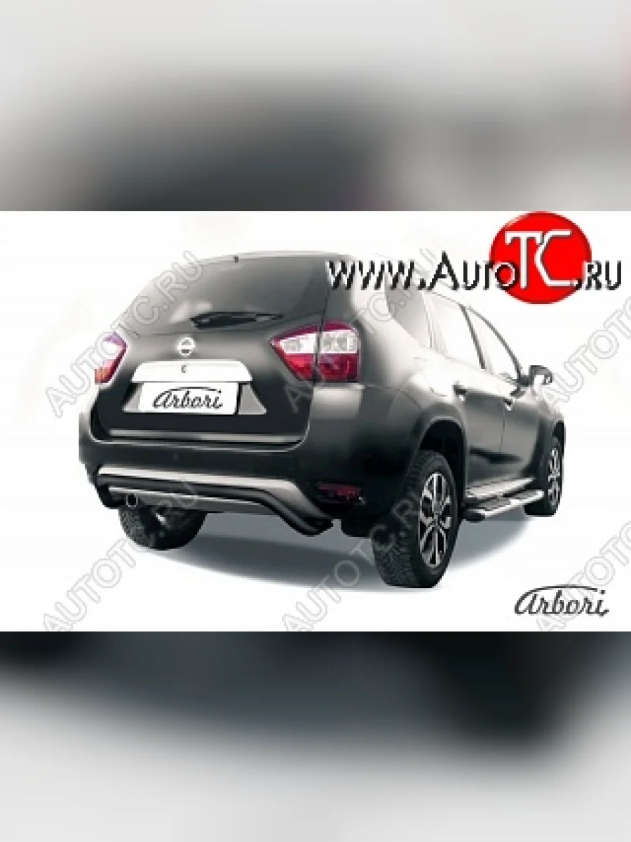 Защита заднего бампера Arbori (скоба, черная, 1 труба d57 mm). Nissan Terrano D10 дорестайлинг (2013-2016)  в Самаре Самарской области