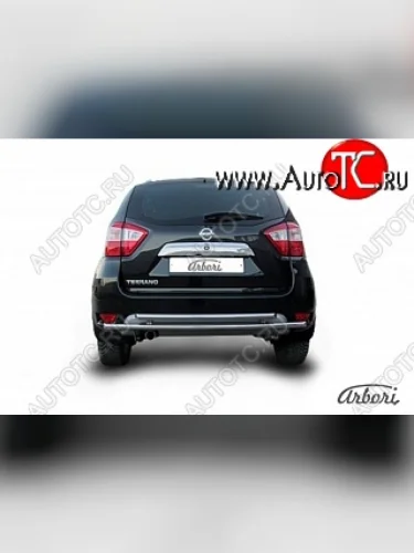 Защита заднего бампера Arbori (нержавейка, 2 трубы d42 mm). Nissan Terrano  D10 (2013-2022) дорестайлинг, рестайлинг