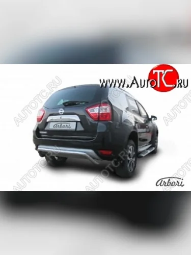Защита заднего бампера Arbori (скоба, нержавейка, 1 труба d57 mm). Nissan Terrano  D10 (2013-2022) дорестайлинг, рестайлинг