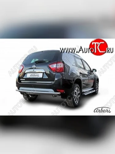 Защита заднего бампера Arbori (нержавейка, 1 труба d42 mm). Nissan Terrano  D10 (2013-2022) дорестайлинг, рестайлинг