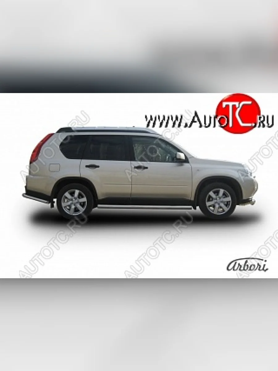 Защита штатных порогов Arbori (нержавейка, d76 mm). Nissan X-trail 2 T31 дорестайлинг (2007-2011)  в Керчи Республика Крым